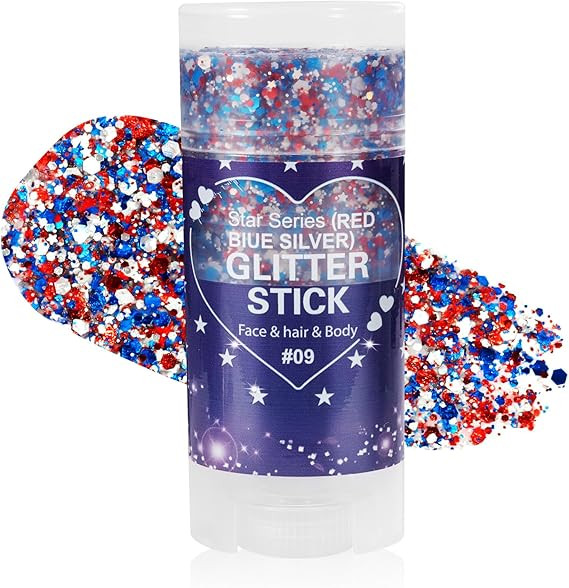 Patriotic Red White and Blue Body Glitter Stick,4th of July Accessories,Sparkling Face Hair Glitt... | Amazon (US)