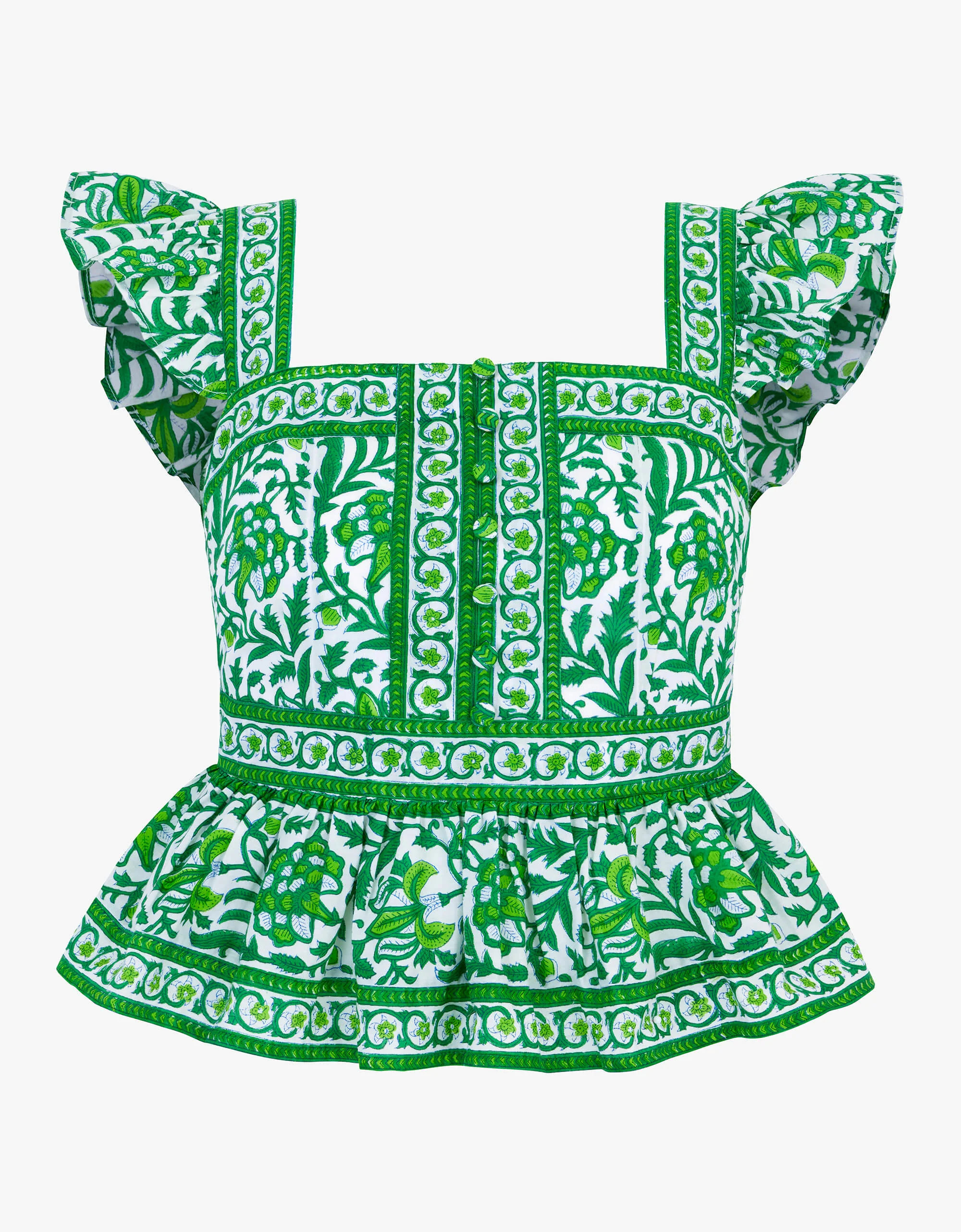 Green Block Print Freya Top | Pink City Prints UK