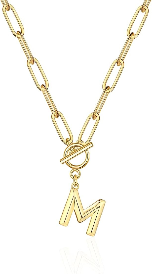 Toggle Clasp Capital A-Z Initial Necklace For Women HipHop Gold Alphabet Pendant Necklaces Thick ... | Amazon (US)
