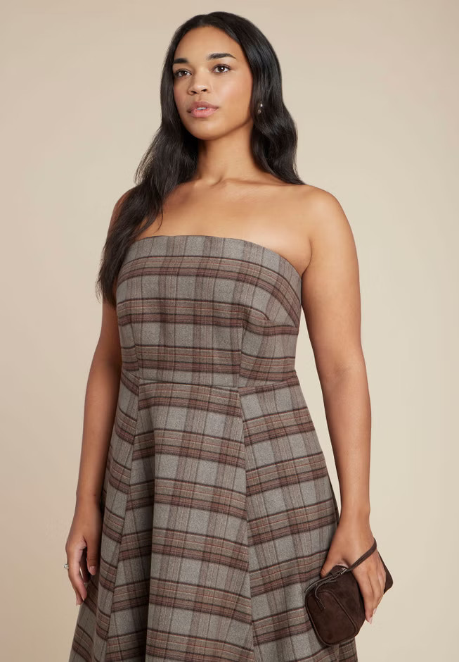 Plaid Fit And Flare Midi Dress | Eloquii