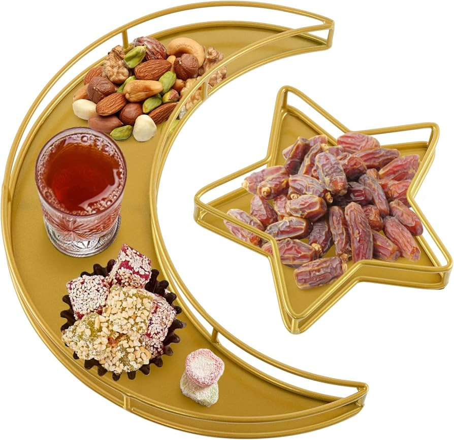 Moon Star Shaped Trays - 2 PCS Ramadan Metal Serving Dishes for Eid Mubarak, Islam Muslim Eid Al-... | Amazon (US)