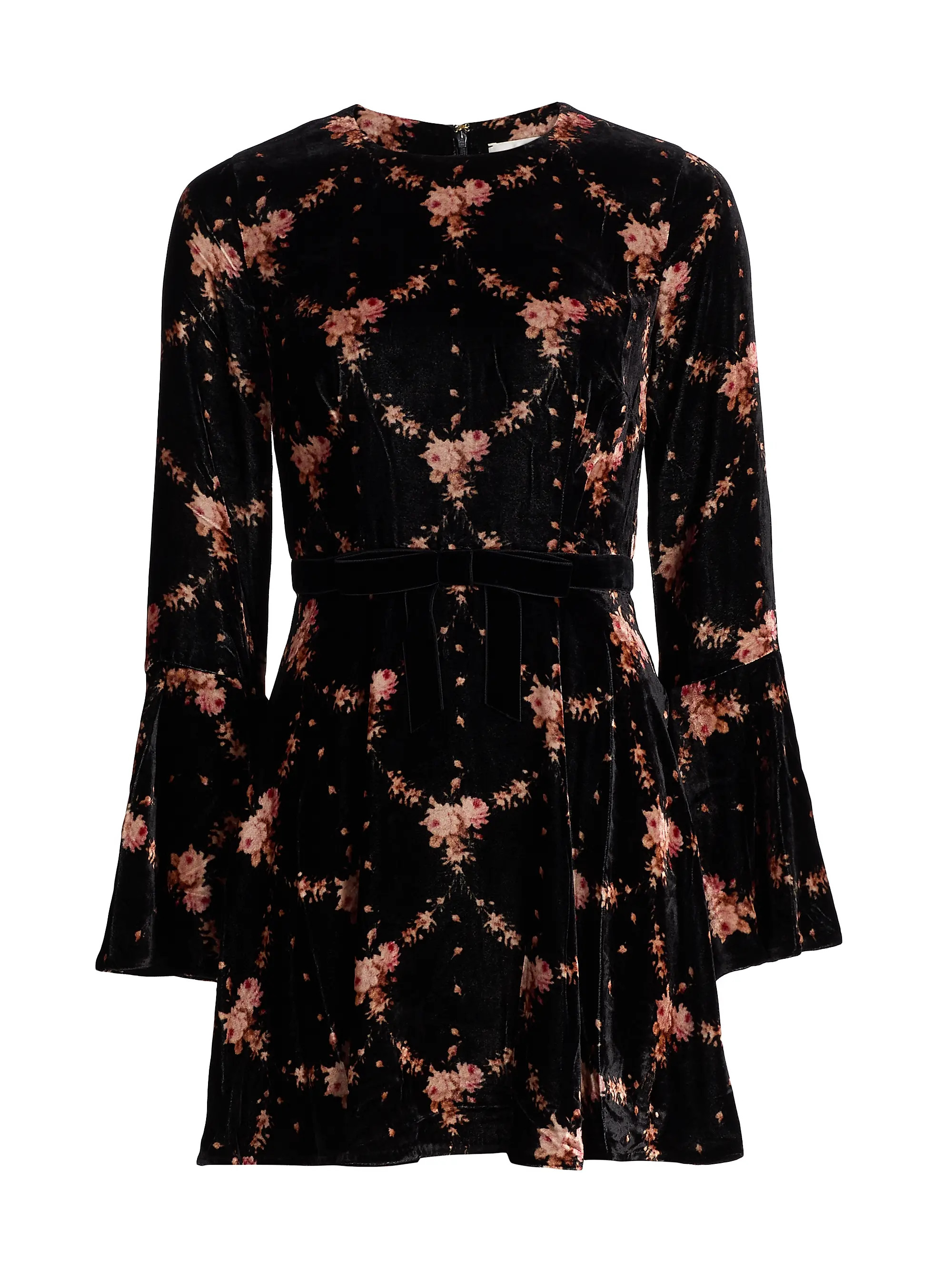 Rosabella Floral Velvet A-Line Minidress | Saks Fifth Avenue