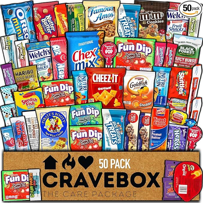 CRAVEBOX Snack Box (50 Count) Valentines Day Variety Pack Gift Care Package Basket Adult Kid Guy ... | Amazon (US)