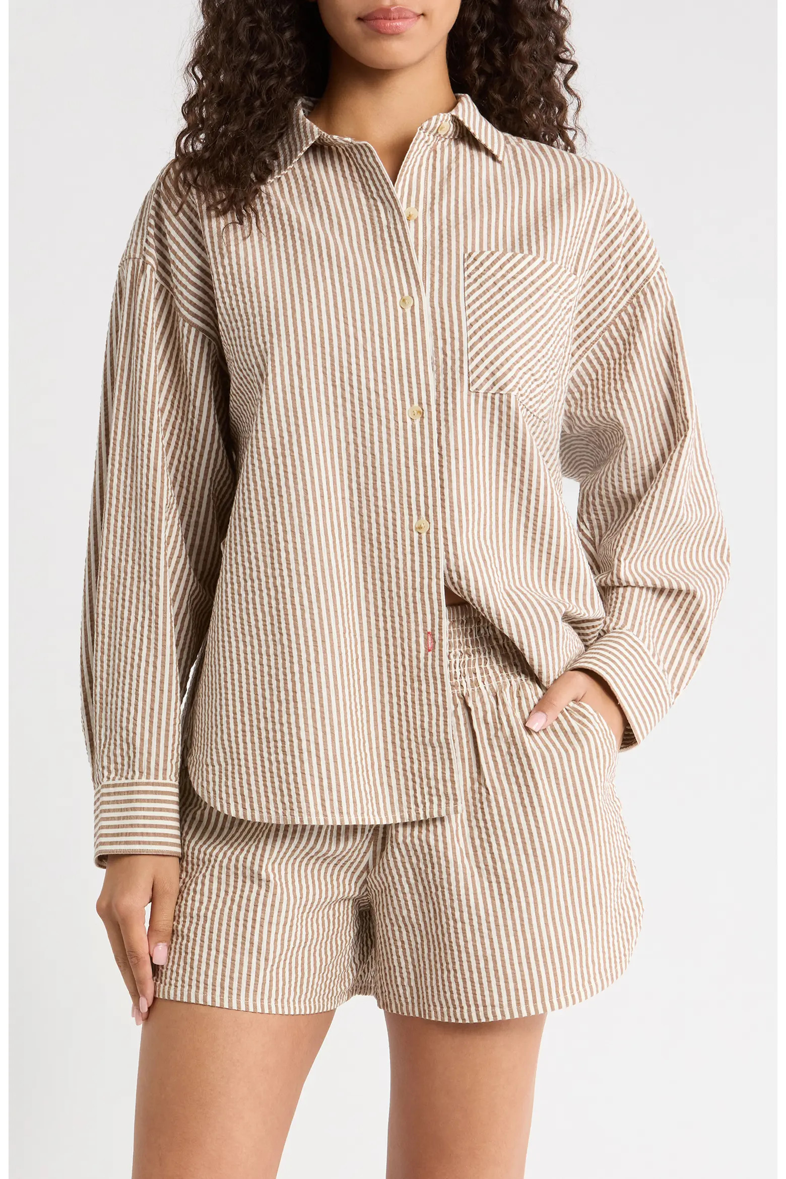 Gracey Stripe Oversize Cotton & Kapok Seersucker Button-Up Shirt (Women) | Nordstrom | Nordstrom