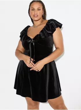 LoveSick Velvet Flutter Sleeve Babydoll Dress | Torrid (US & Canada)
