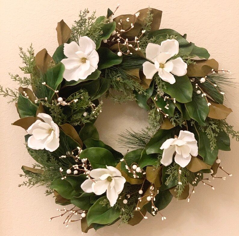 Winter Wreath, Christmas Wreath, Farmhouse wreath, Magnolia Wreath, Elegant wreath, Big Wreath | Etsy (US)