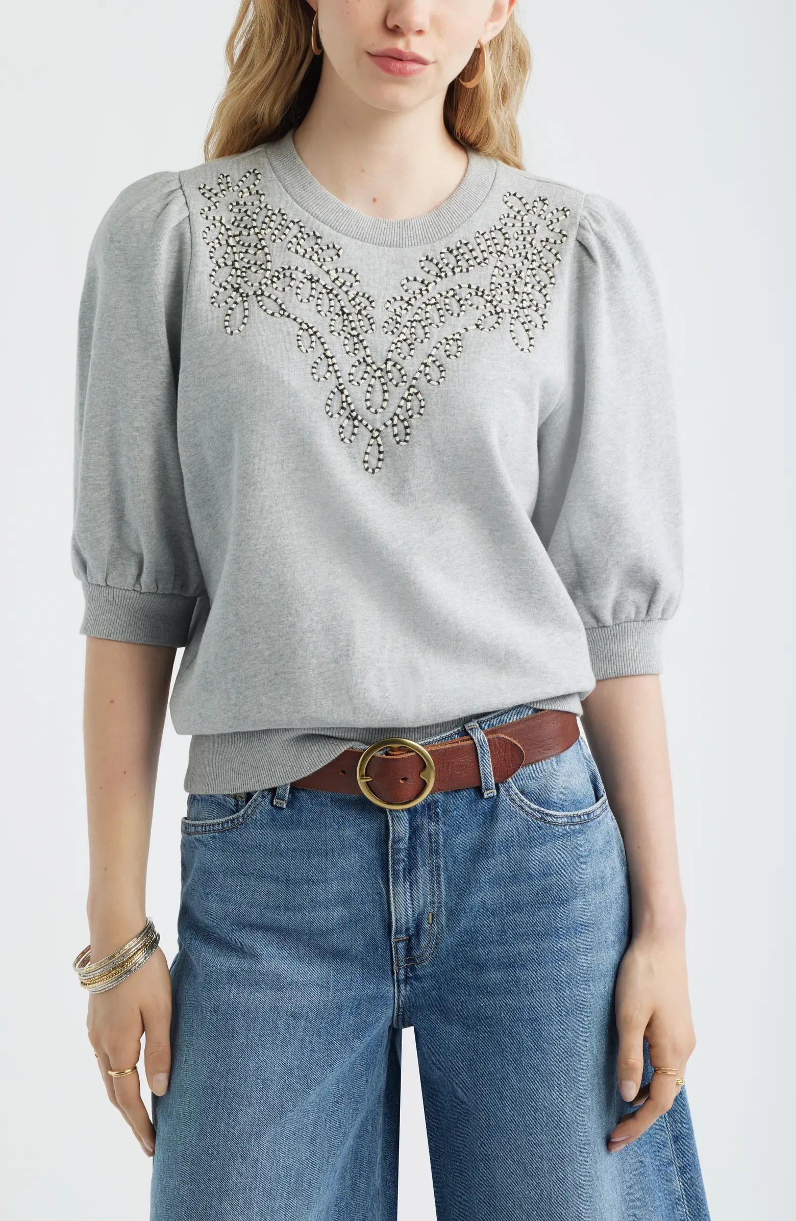Treasure & Bond Embroidered Puff Sleeve Sweatshirt | Nordstrom | Nordstrom