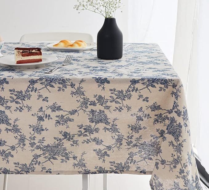Wracra Cotton Linen Vintage Rectangle Tablecloth Pastoral Floral Rustic Table Cloth Washable Tabl... | Amazon (US)