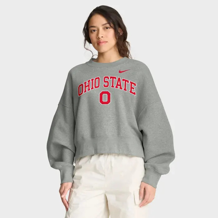 Women's Nike Heather Gray Ohio State Buckeyes Oversized Phoenix Arch Pullover Sweatshirt | Nordstrom