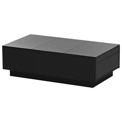 Glossy Black Coffee Table With Extendable Top And 2 Hidden Compartments Modern Living Room Feature, | Wayfair North America