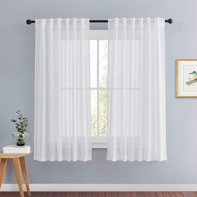 PONY DANCE Semi Sheer Curtains - Kitchen Window Drapes Short Faux Linen Textured Elegant Light Fi... | Amazon (US)