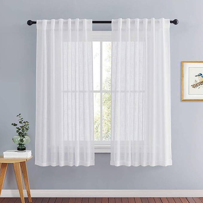 PONY DANCE Semi Sheer Curtains - Kitchen Window Drapes Short Faux Linen Textured Elegant Light Fi... | Amazon (US)