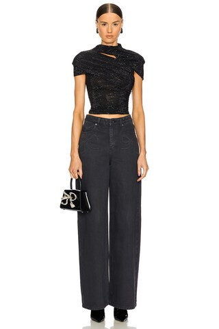 self-portrait Bow Motif Wide Leg in Grey from Revolve.com | Revolve Clothing (Global)
