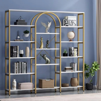 Doraine Triple Wide Gold Bookshelf, 70.87" W x 71.34" H Large Modern Etagere Bookcase | Wayfair North America