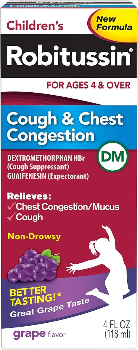 Children's Robitussin Cough & Chest Congestion DM ( fl. oz, Grape Flavor), Non-Drowsy Cough Suppr... | Amazon (US)