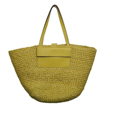 J Jill large Yellow Straw w/ Leather Large Shoulder Tote Bag Purse Beach Cruise | eBay US