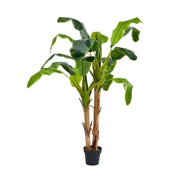 Pure Garden 72-inch Artificial Banana Leaf Tree- Double Trunk Style Faux Plant in Sturdy Pot Real... | Bed Bath & Beyond