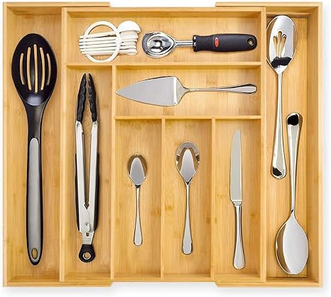 Dynamic Gear Premium Bamboo Drawer Organizer, Silverware Organizer, 100% Pure Bamboo, Adjustable ... | Amazon (US)
