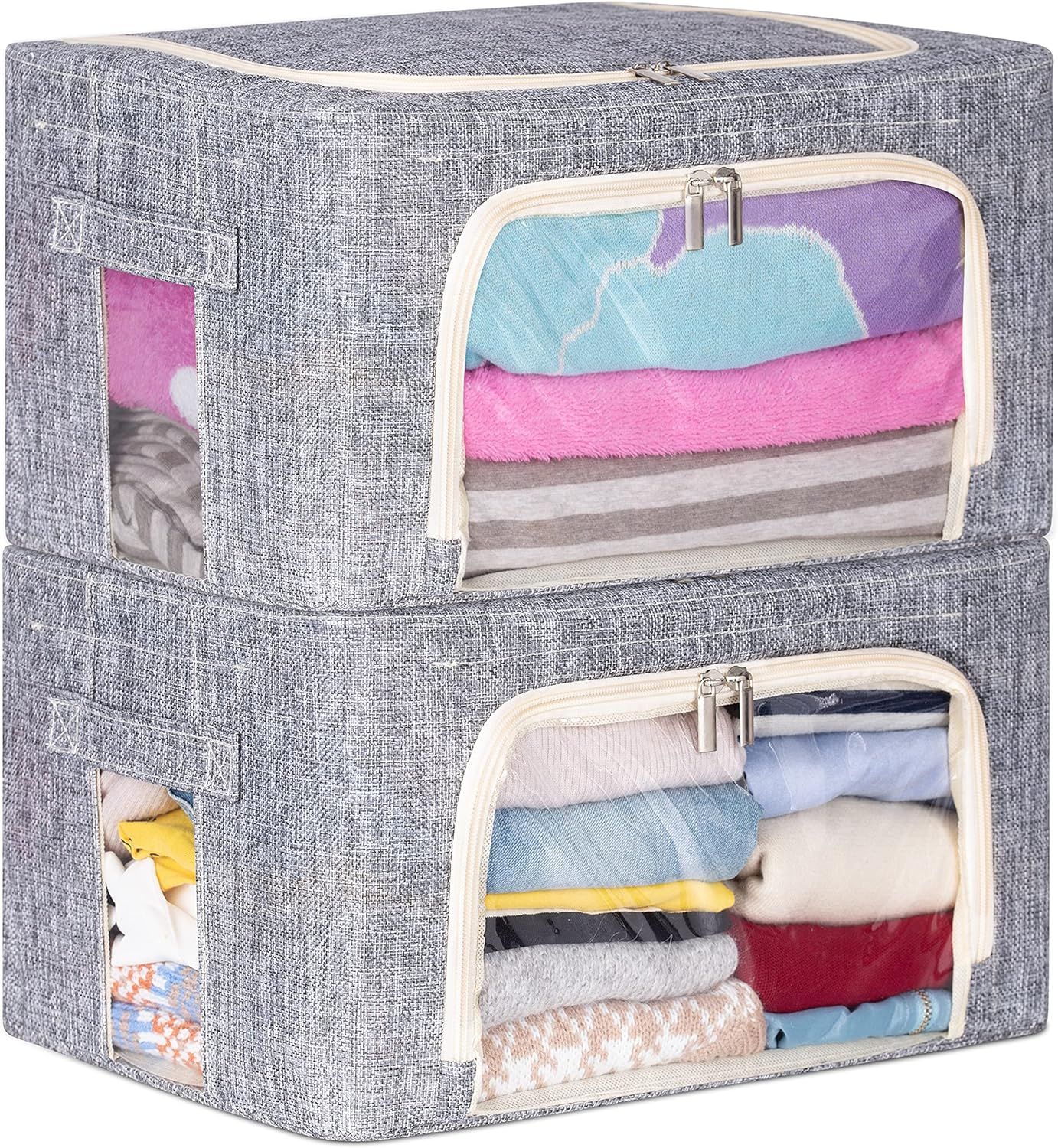 SLEEPING LAMB Stackable Oxford Cloth Steel Frame Storage Box with Front Opening Foldable Clothes ... | Amazon (US)