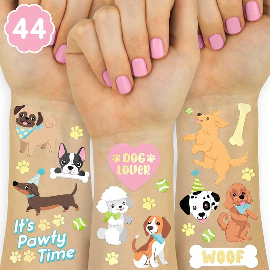 xo, Fetti Dog Temporary Tattoos for Kids - 44 Glitter Styles | Animal Birthday Supplies, Pet Love... | Amazon (US)