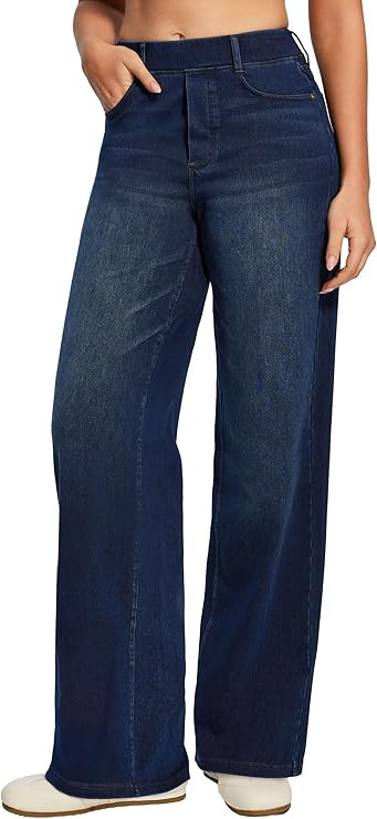 Heathyoga Wide Leg Jeans for Women Trendy Stretchy High Waisted Pull On Baggy Jeans for Women Den... | Amazon (US)
