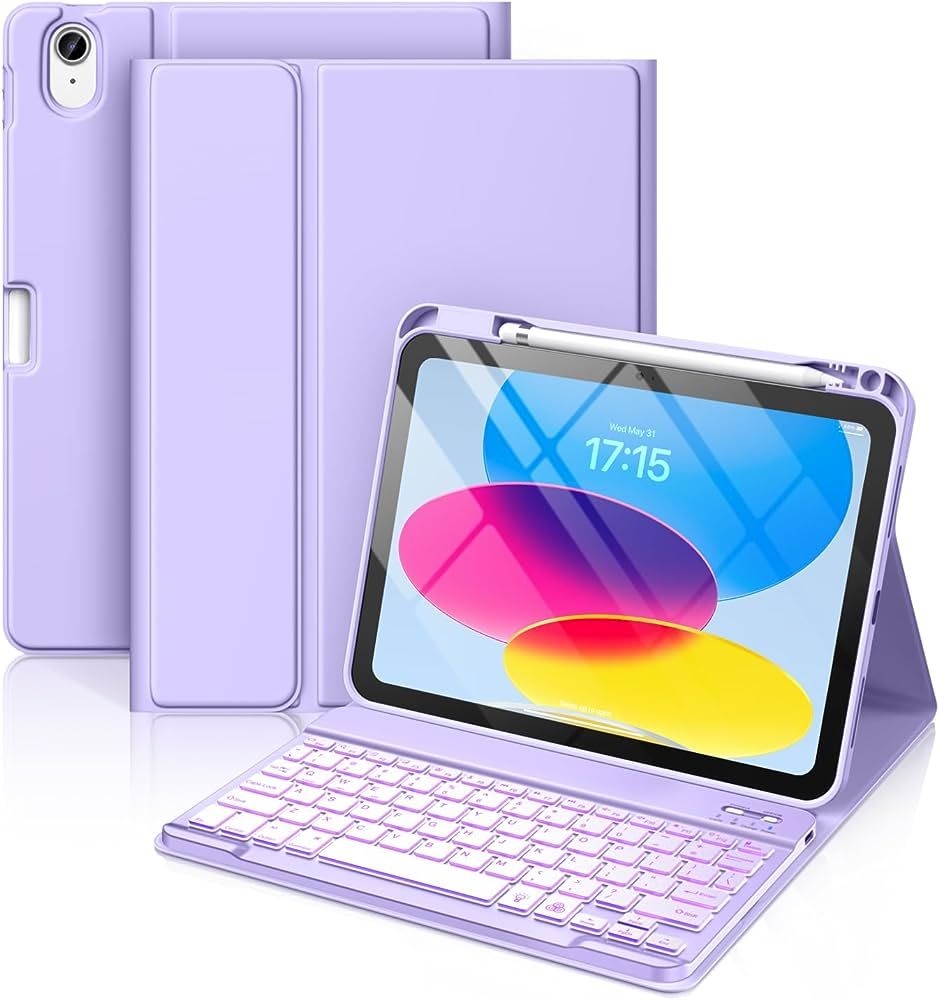 Hamile iPad 10th Generation Case with Keyboard 10.9 Inch - 7 Colors Backlit Wireless Detachable F... | Amazon (US)