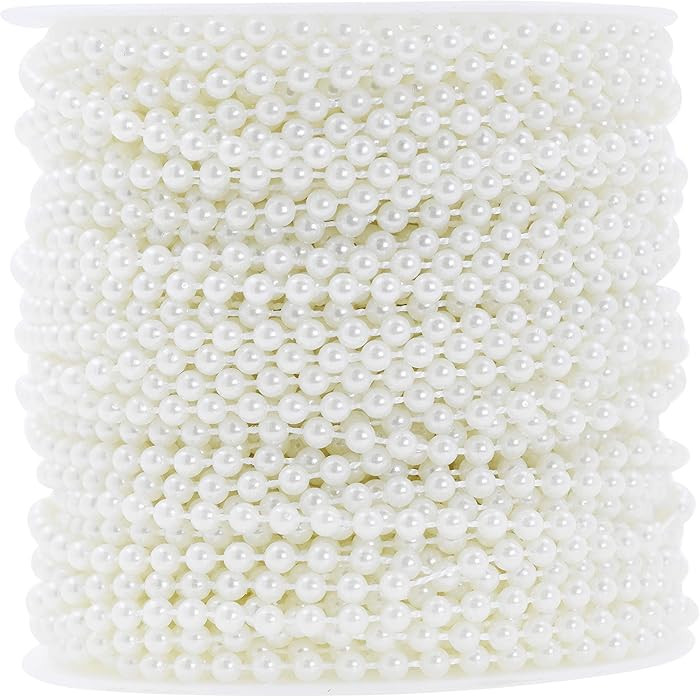 Mandala Crafts 4mm Faux White Pearl Beads Roll - 44 Yards Strand of Fake Pearls Chain Garlands Sp... | Amazon (US)