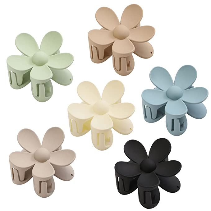 Hair Claw Clips, 6PCS Matte Flower Hair Clips, Large Claw Clips For Women Thick Hair, Big Cute Da... | Amazon (US)