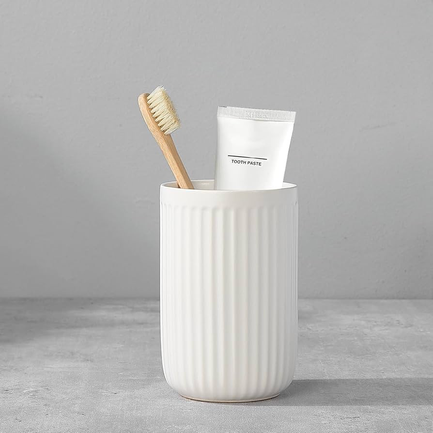 White Toothbrush Holders for Bathrooms - 1 Cups Ceramic Toothbrush Toothpaste Holders, White Bath... | Amazon (US)