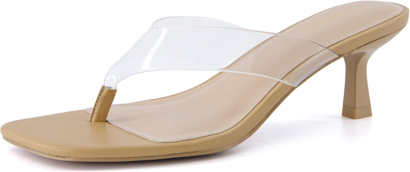 CUSHIONAIRE Mezzo Clear Strap Kitten Heels for Women, Square Toe Flip Flop Sandal Heels with Memo... | Amazon (US)