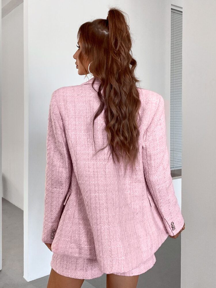 Double Button Tweed Blazer | SHEIN