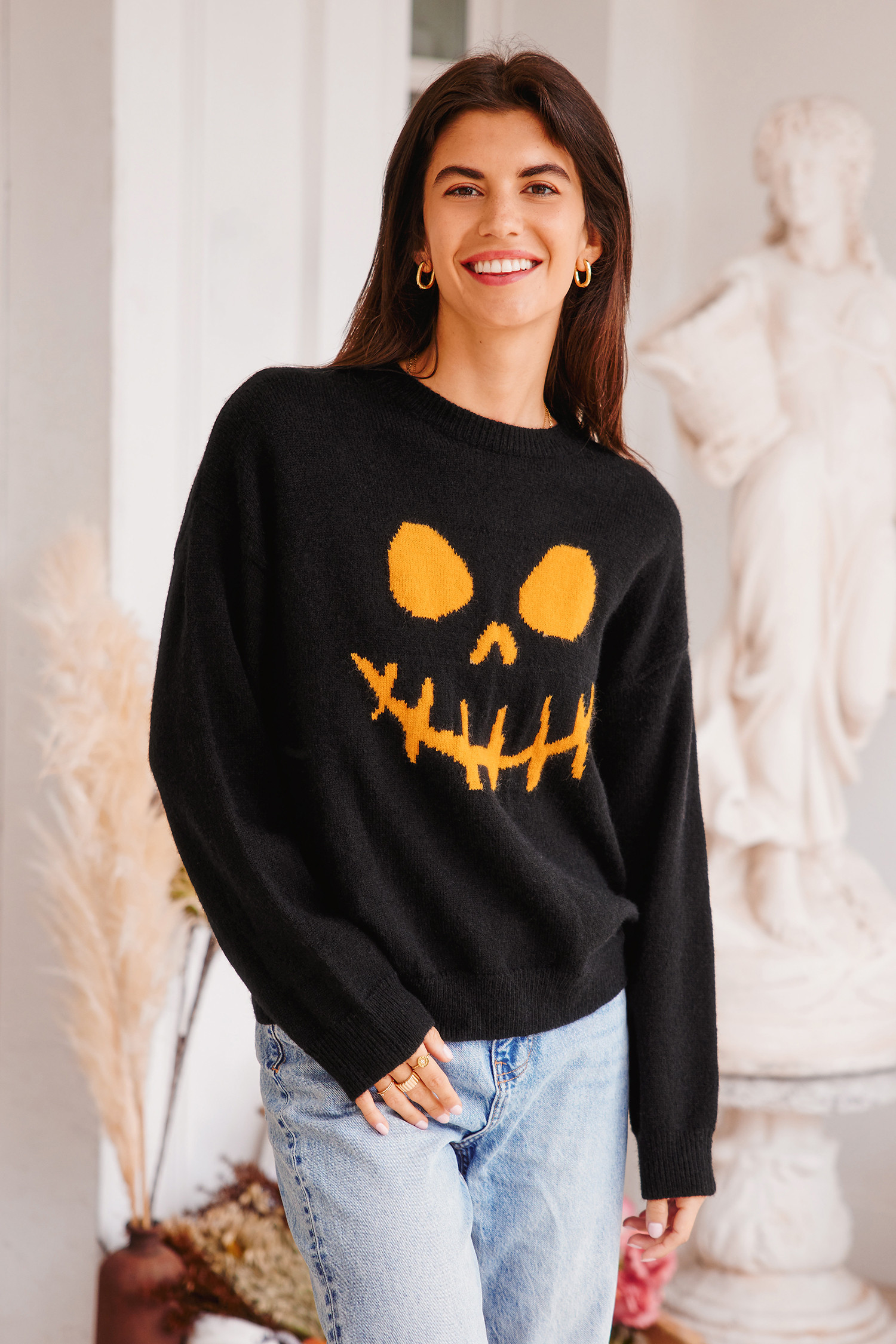 NewBlack Evil Jack-O-Lantern Long Sleeve Sweater | Cupshe US