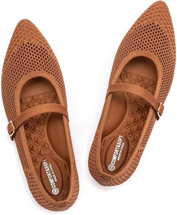 Amazon.com | Frank Mully Women's Mesh Flats Mary Jane Shoes Pointed Toe Lightweight with Adjustab... | Amazon (US)
