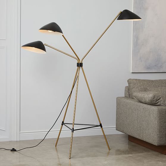 Curvilinear Mid-Century Floor Lamp, 3 Lighting, Black/Brass | West Elm (US)