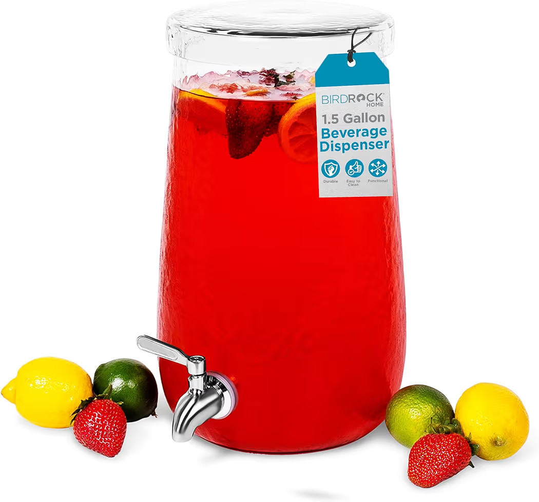 BIRDROCK HOME 1.5 Gallon Hammered Glass Beverage Dispenser with Lid and Stainless Steel Spigot ... | Amazon (US)