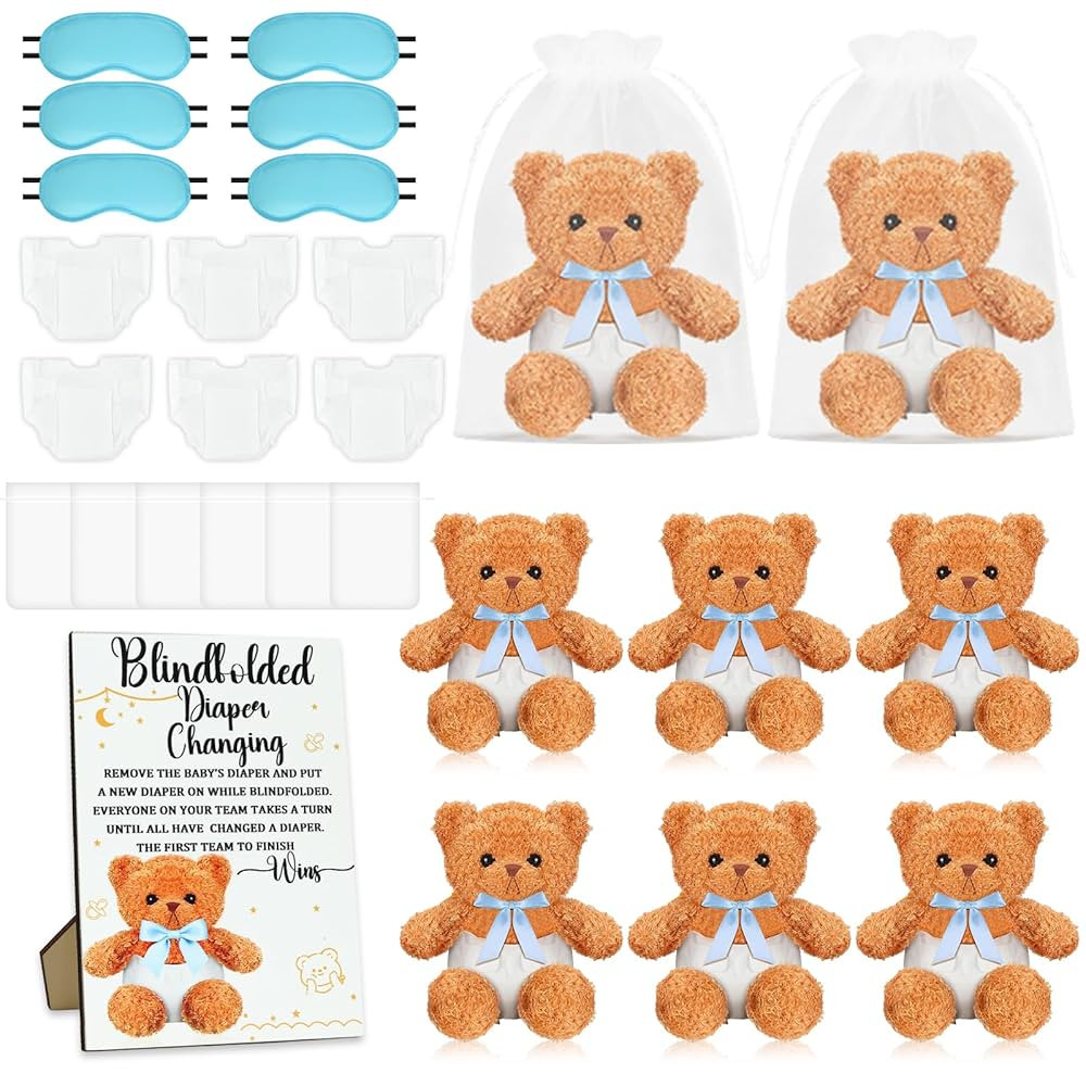 25 Pack Baby Shower Games Blindfold Diaper Changing Kit - 12 Inch Bear Dolls with Diapers, Fun Br... | Amazon (US)