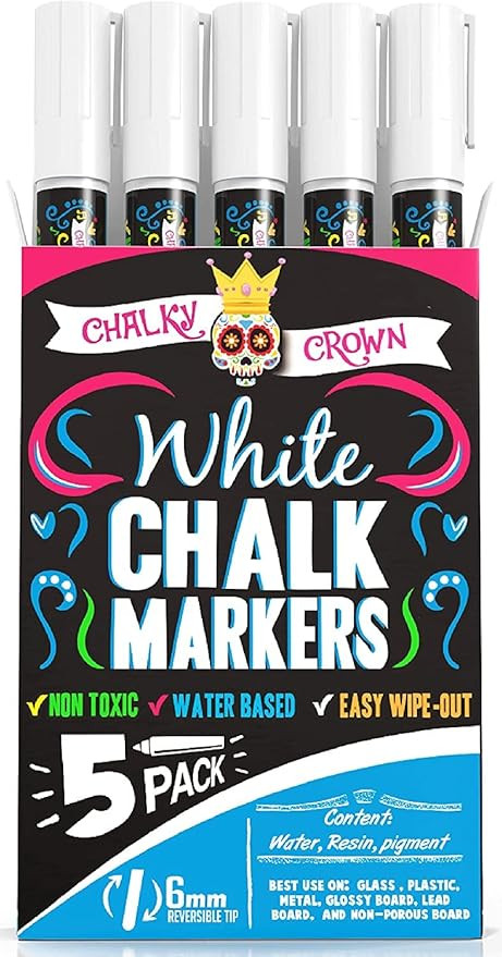 CHALKY CROWN Liquid Chalk Marker Pen - White Drawing Chalk - Chalkboard Markers for Chalkboard Si... | Amazon (US)