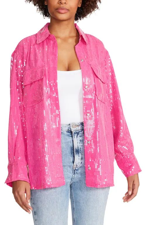 Steve Madden Symone Sequin Shacket in Pink Glo at Nordstrom, Size Small | Nordstrom