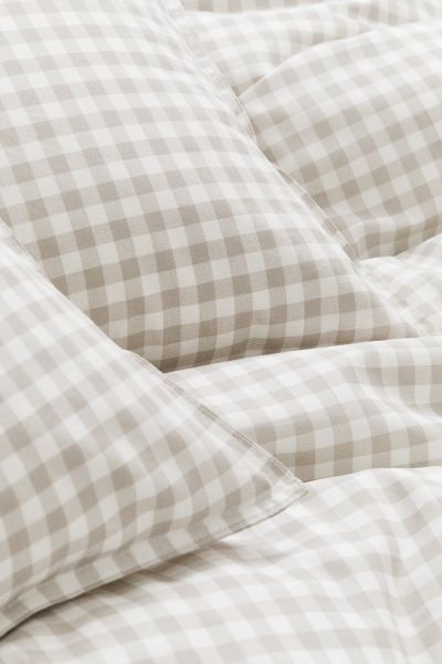 Patterned King/Queen Duvet Cover Set - Light taupe/gingham checked - Home All | H&M US | H&M (US + CA)