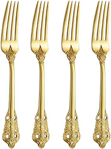 KEAWELL Gorgeous Dinner Fork, Set of 4, 18/10 Stainless Steel, 8 Inches, Dishwasher Safe, Gold Color | Amazon (US)