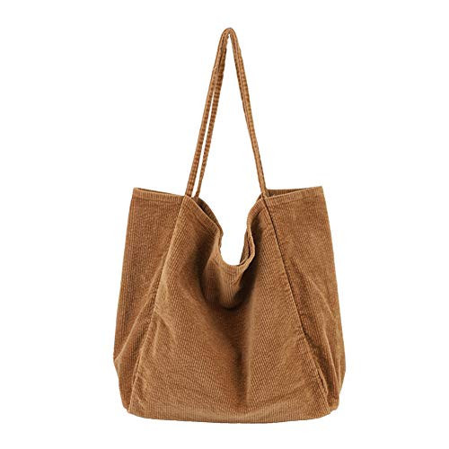 BOBILIKE Women Shoulder Bags Corduroy Bag Handbag Work Bags Schoolbag, Brown | Amazon (US)