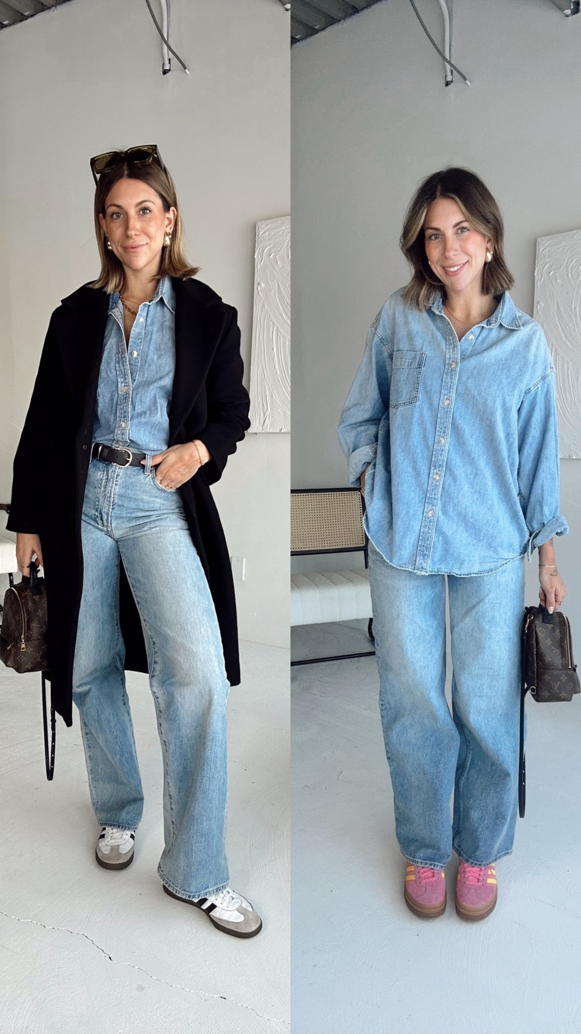 Same base styled 2 ways 
Aritzia Clientele Sale
Denim is colour - 7 yrs bleu 
Wearing size small in the top 
Size 27 in the jeans 
Size small in the jacket 


#LTKcanada #LTKstyletip