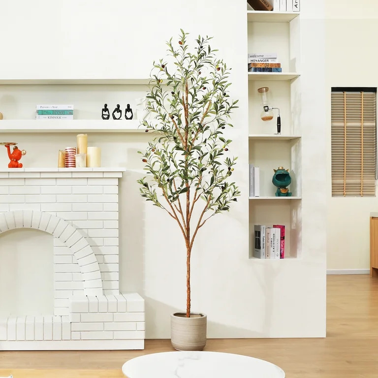 7 ft Artificial Olive Plants with Realistic Leaves and Natural Trunk, Silk Fake Potted Tree with ... | Walmart (US)