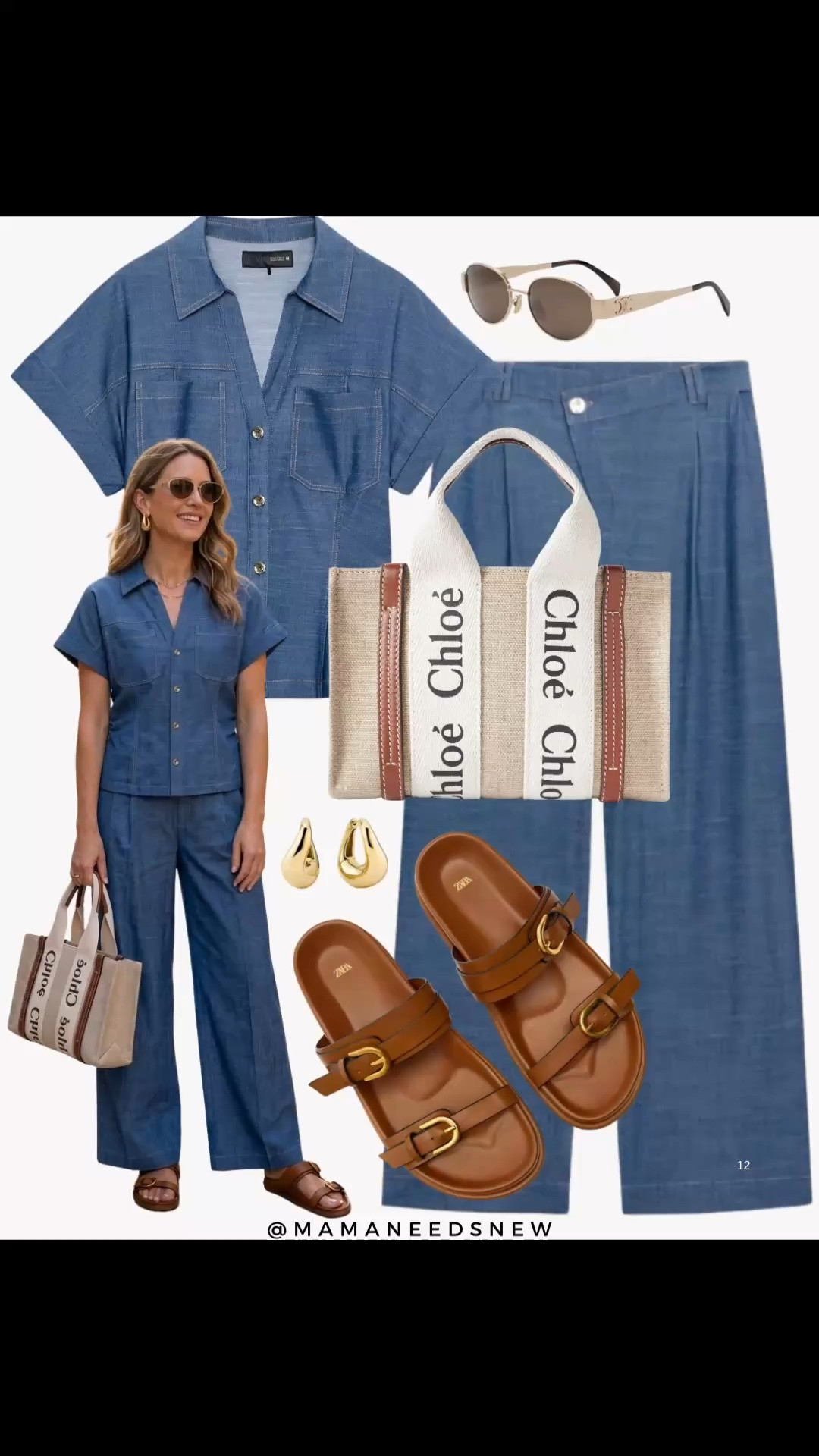 A spring outfit with a denim matching set, footbed slide sandals, tote bag 

#LTKSpringSale #LTKSeasonal #LTKSaleAlert
