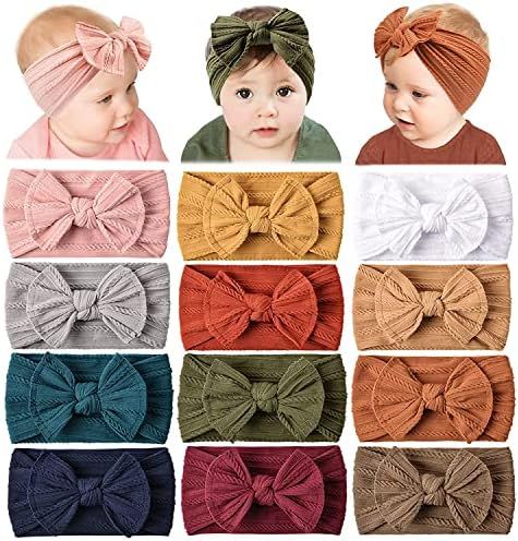 12 Pack Baby Nylon Headbands Hairbands Hair Bow Elastics Handmade Hair Accessories for Baby Girls... | Amazon (US)