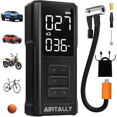 Tire Inflator Portable Air Compressor - 5200mAh 150PSI Quickly Inflate Portable Air Pump for Car Tires/Bike/Basketball with LED Large Dual Screen, Pressure Gauge & Auto Shut-Off | Amazon (US)