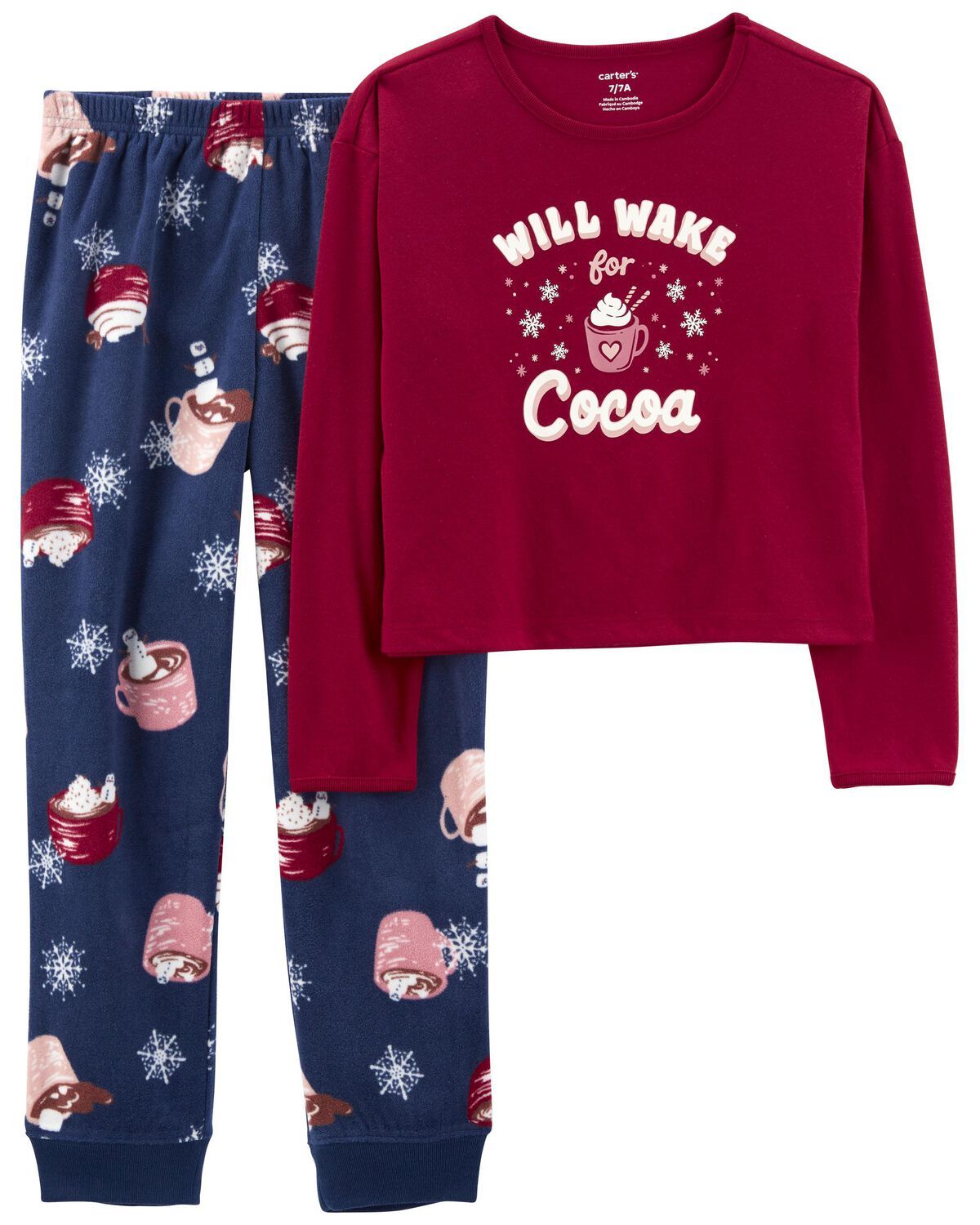 Burgundy Kid 2-Piece Hot Cocoa Poly Fuzzy Pajamas | carters.com | Carter's