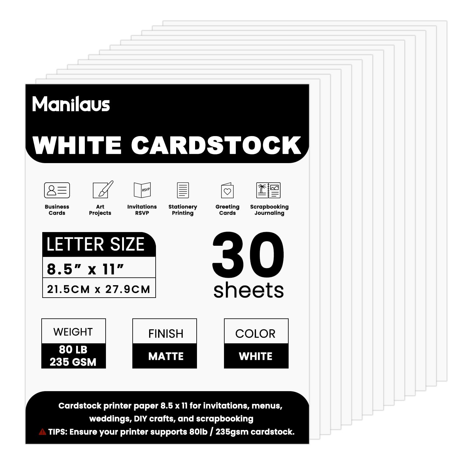 Amazon.com: White Cardstock 8.5 x 11"Inch, 80lb Cardstock Paper, 30 Sheets Card Stock Paper 8.5 x... | Amazon (US)