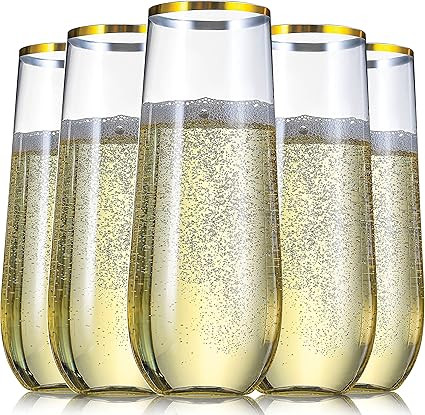 CHATEAU FINE TABLEWARE 36 Pack Plastic Stemless Champagne Flutes, 9 oz Clear Drinking & Toasting ... | Amazon (US)