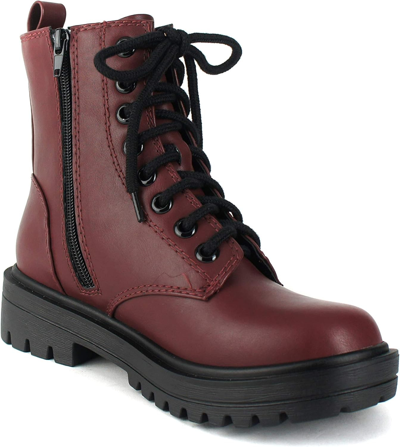 SODA FIRM - Lug Sole Combat Ankle Bootie Lace up w/Side Zipper | Amazon (US)